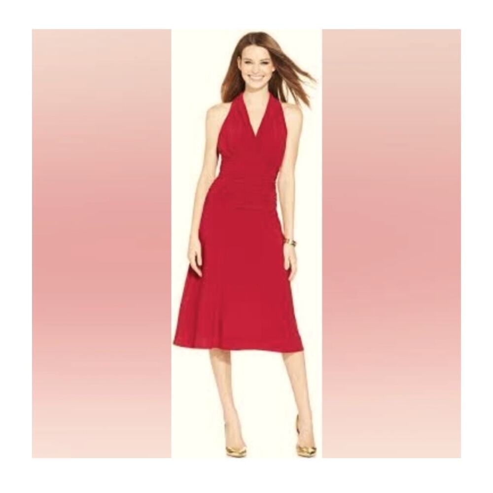 Nine West  Ruched Waist Red Stretch Dress Size 16